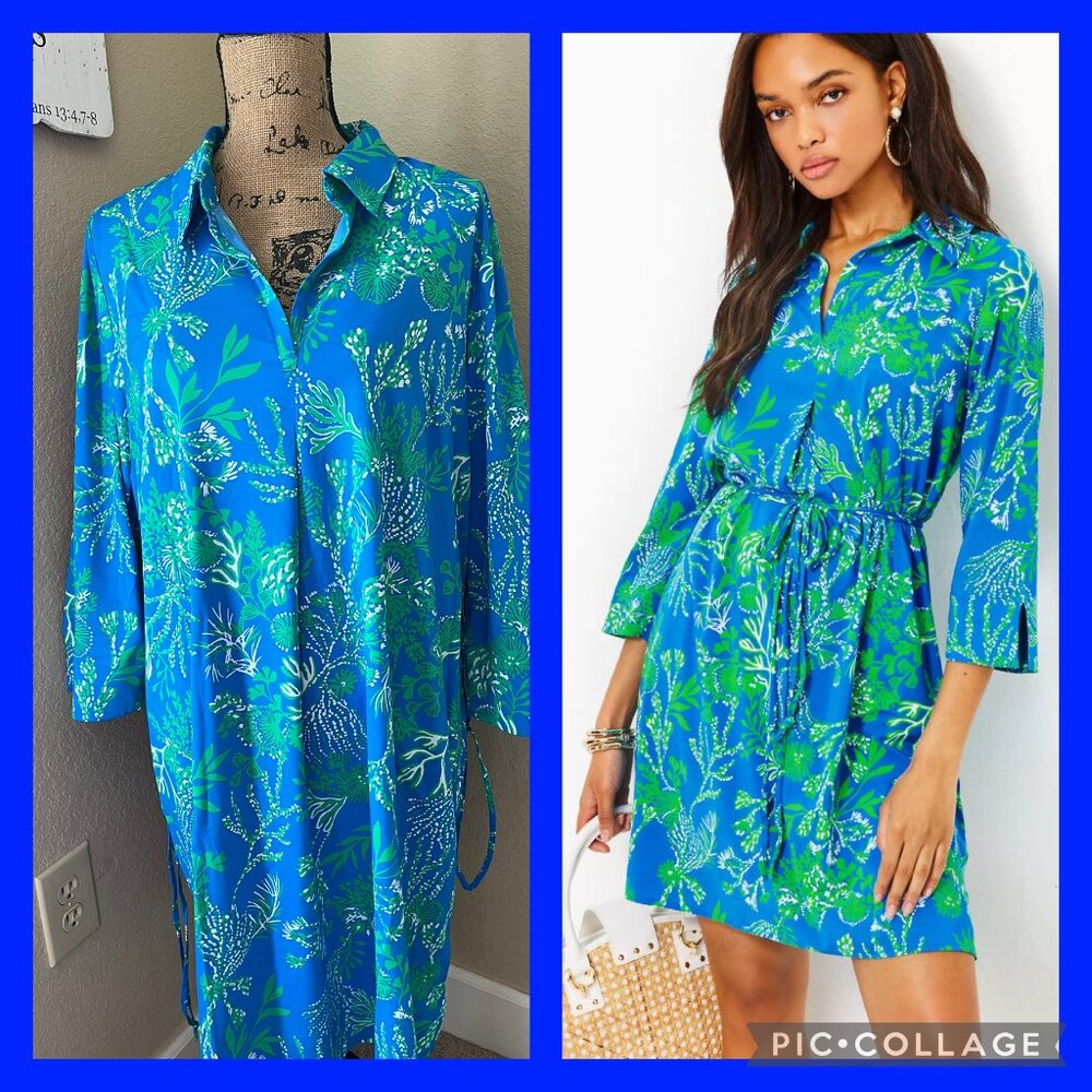 Lilly Pulitzer Pilar UPF 50+ Tunic Dress Briny Blue A Bit Salty